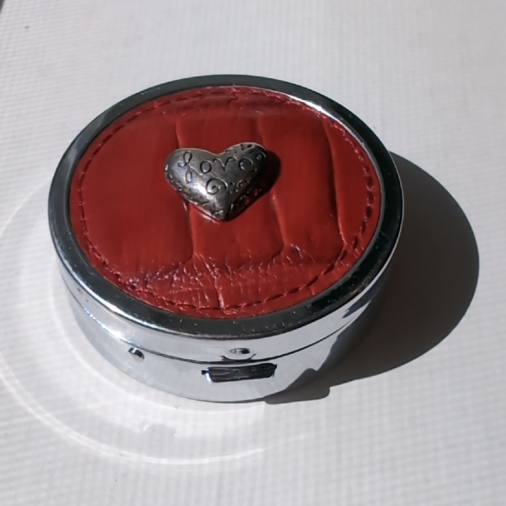 Brighton Round Pill Box, Red with Heart Accent